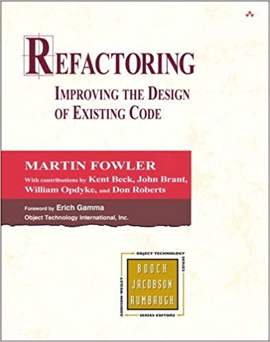 Refactoring: Improving the Design of Existing Code by Martin Fowler  (Author), Kent Beck  (Author), John Brant (Author), William Opdyke (Author), Don Roberts (Author), Erich Gamma (Foreword)