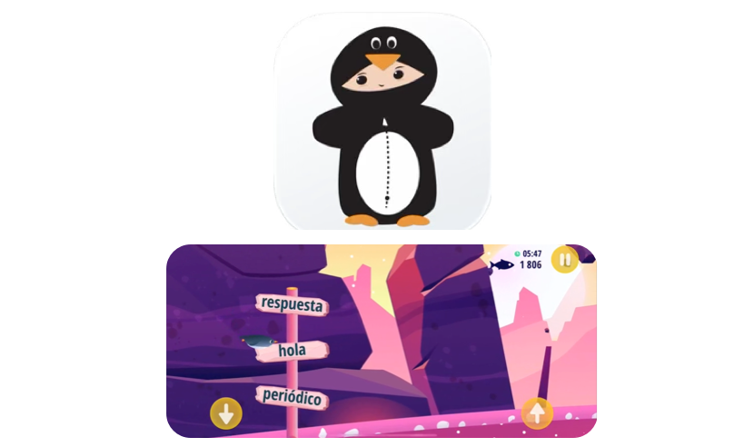 A language-learning application featuring a built-in dictionary and pop-up vocabulary, helps users expand their language skills using flashcard-style learning, stickers, and interactive mini-games